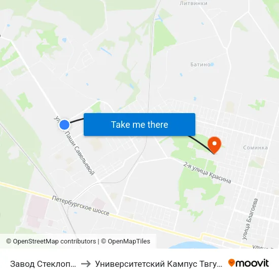 Завод Стеклопластик to Университетский Кампус Твгу ""Соминка"" map