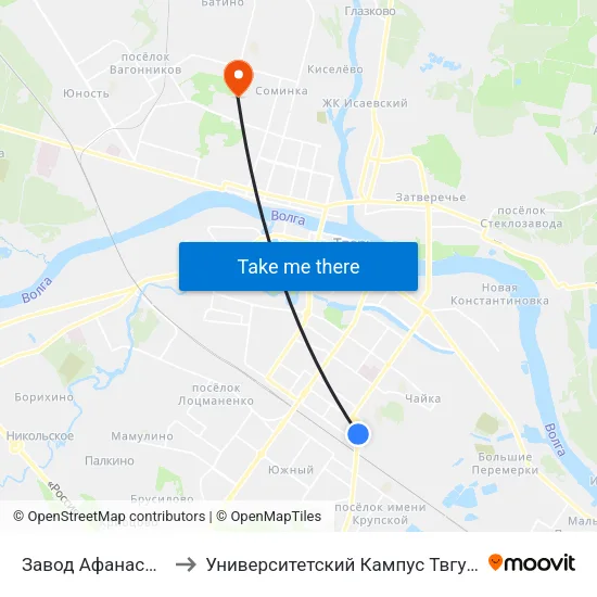 Завод Афанасий Пиво to Университетский Кампус Твгу ""Соминка"" map