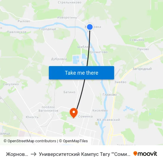 Жорновка to Университетский Кампус Твгу ""Соминка"" map
