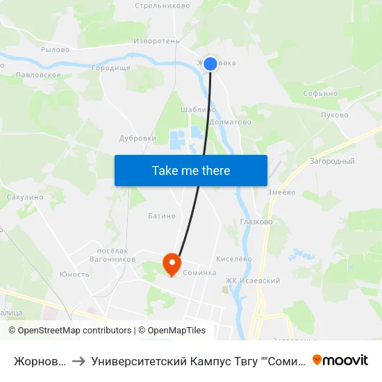 Жорновка to Университетский Кампус Твгу ""Соминка"" map