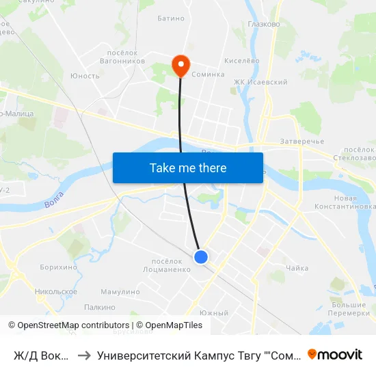 Ж/Д Вокзал to Университетский Кампус Твгу ""Соминка"" map