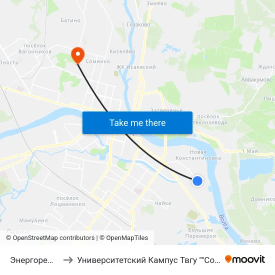 Энергоремонт to Университетский Кампус Твгу ""Соминка"" map