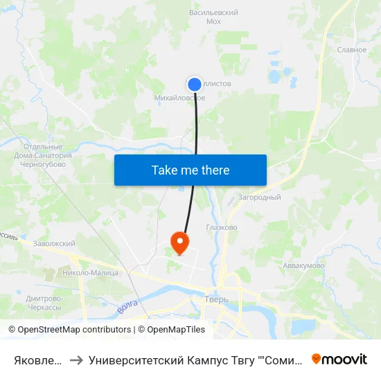 Яковлево to Университетский Кампус Твгу ""Соминка"" map