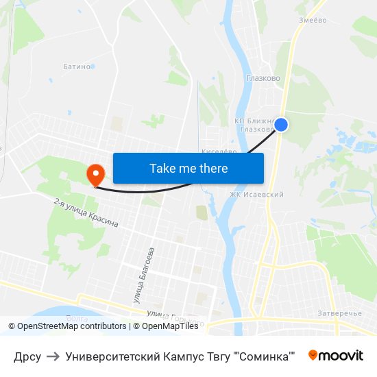 Дрсу to Университетский Кампус Твгу ""Соминка"" map