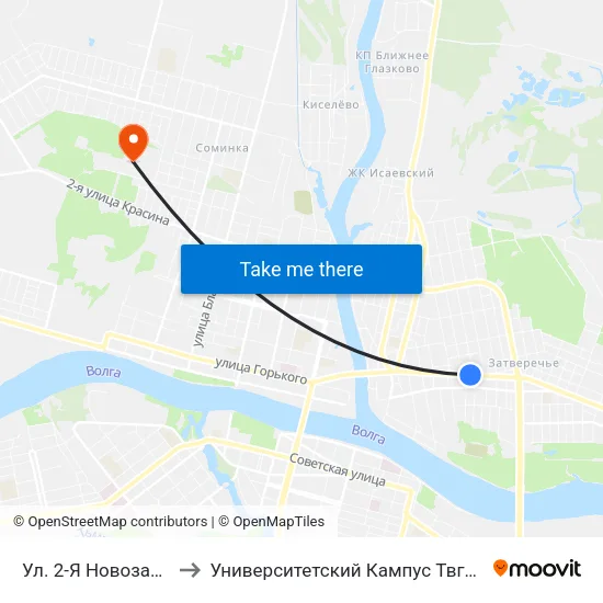 Ул. 2-Я Новозаводская to Университетский Кампус Твгу ""Соминка"" map