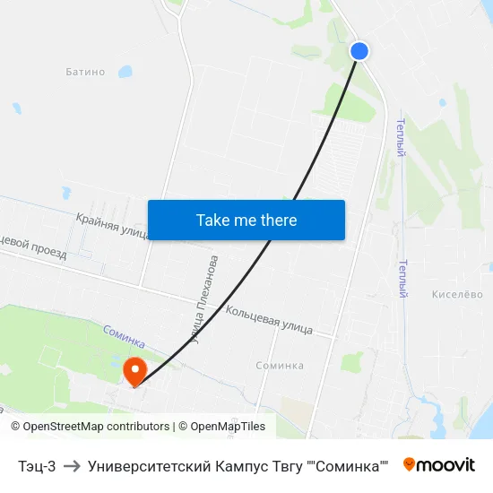 Тэц-3 to Университетский Кампус Твгу ""Соминка"" map