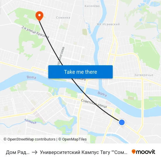 Дом Радио to Университетский Кампус Твгу ""Соминка"" map