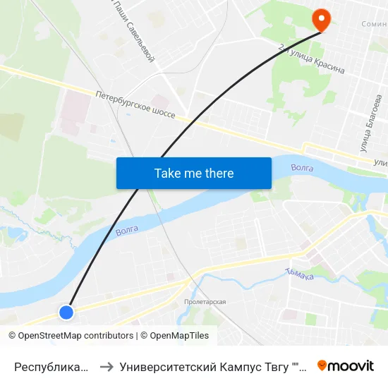 Республиканская to Университетский Кампус Твгу ""Соминка"" map