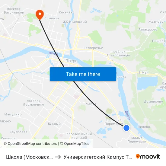 Школа (Московское Шоссе) to Университетский Кампус Твгу ""Соминка"" map