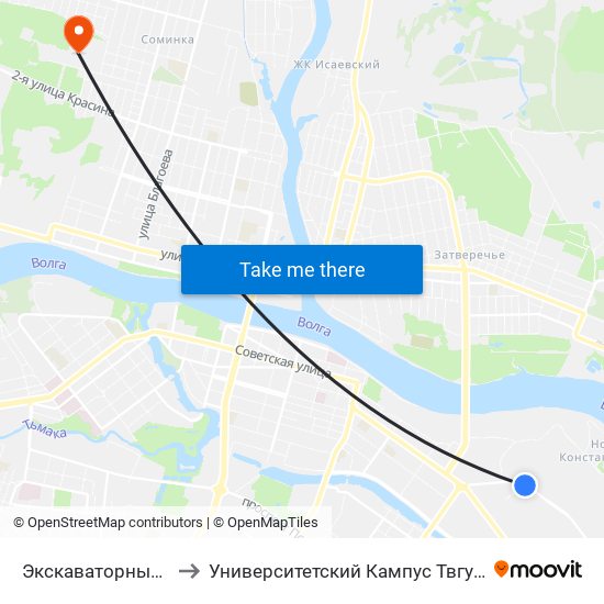 Экскаваторный Завод to Университетский Кампус Твгу ""Соминка"" map