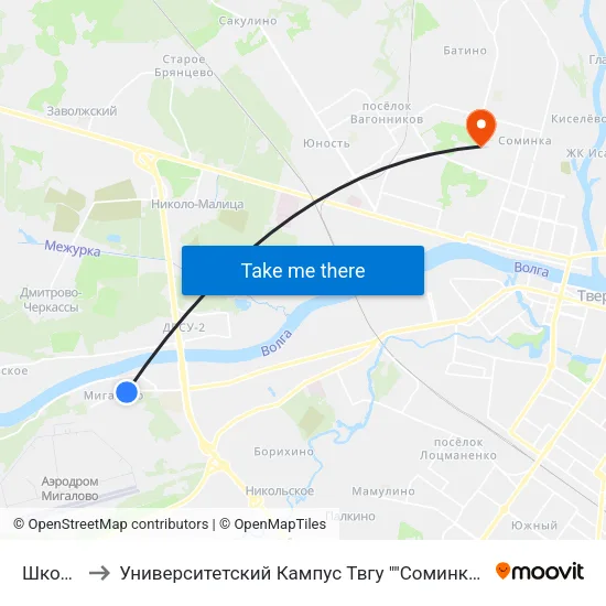 Школа to Университетский Кампус Твгу ""Соминка"" map