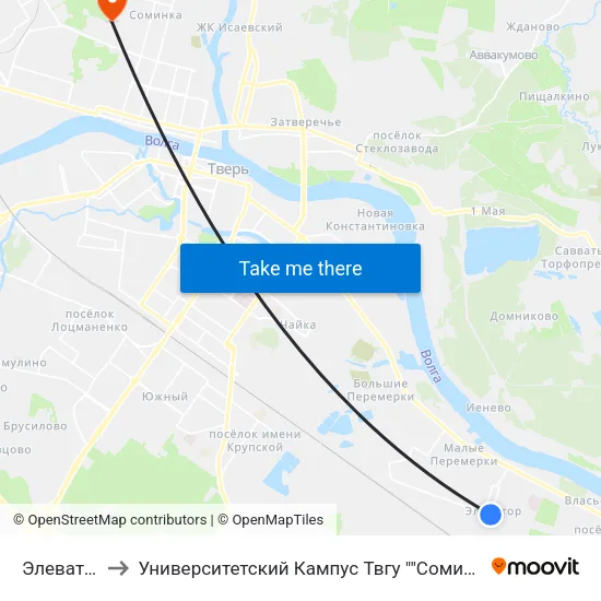 Элеватор to Университетский Кампус Твгу ""Соминка"" map
