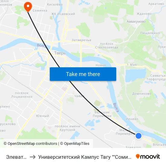 Элеватор to Университетский Кампус Твгу ""Соминка"" map