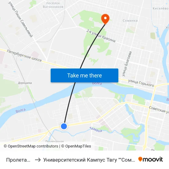 Пролетарка to Университетский Кампус Твгу ""Соминка"" map