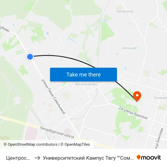 Центросвар to Университетский Кампус Твгу ""Соминка"" map
