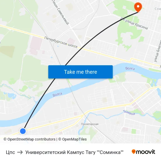 Цпс to Университетский Кампус Твгу ""Соминка"" map
