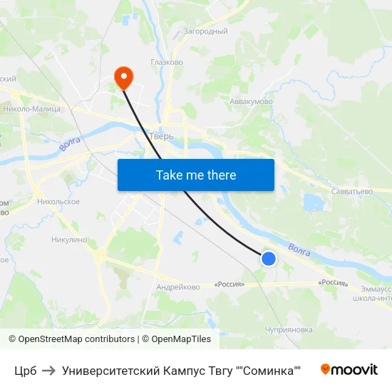 Црб to Университетский Кампус Твгу ""Соминка"" map
