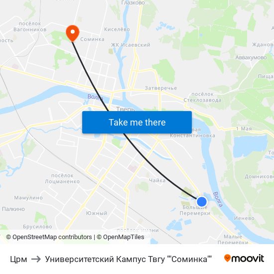 Црм to Университетский Кампус Твгу ""Соминка"" map