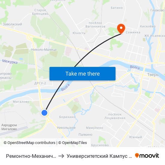 Ремонтно-Механический Завод to Университетский Кампус Твгу ""Соминка"" map