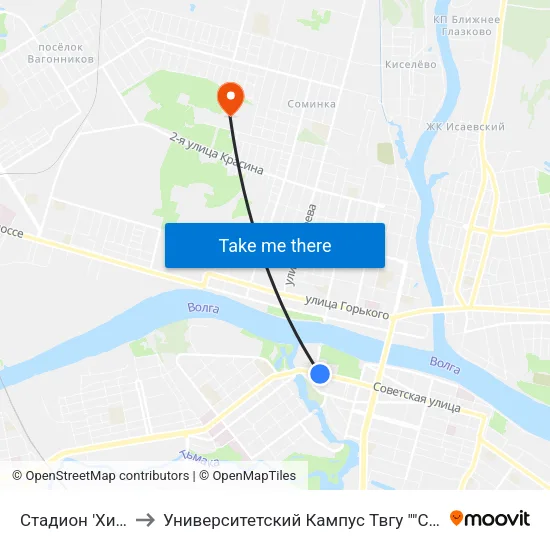 Стадион 'Химик' to Университетский Кампус Твгу ""Соминка"" map