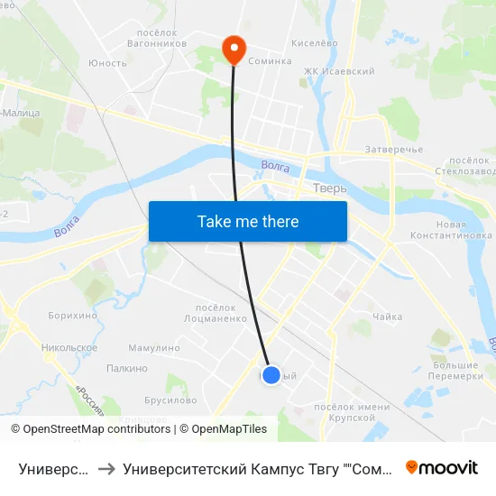 Универсам to Университетский Кампус Твгу ""Соминка"" map