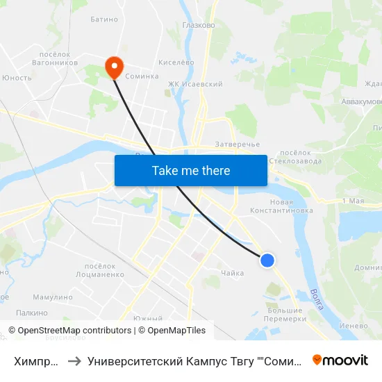 Химпром to Университетский Кампус Твгу ""Соминка"" map