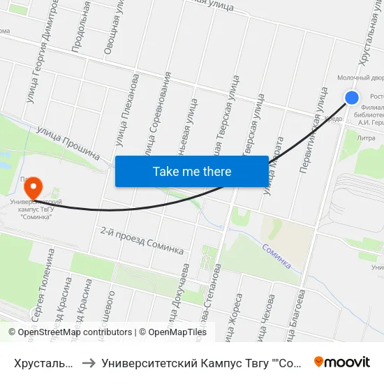 Хрустальная to Университетский Кампус Твгу ""Соминка"" map