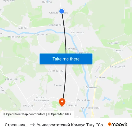 Стрельниково to Университетский Кампус Твгу ""Соминка"" map