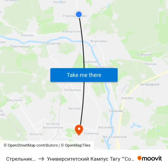 Стрельниково to Университетский Кампус Твгу ""Соминка"" map