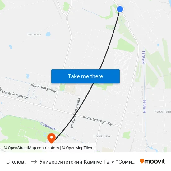 Столовая to Университетский Кампус Твгу ""Соминка"" map