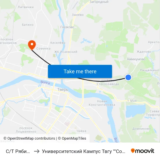 С/Т Рябинки to Университетский Кампус Твгу ""Соминка"" map