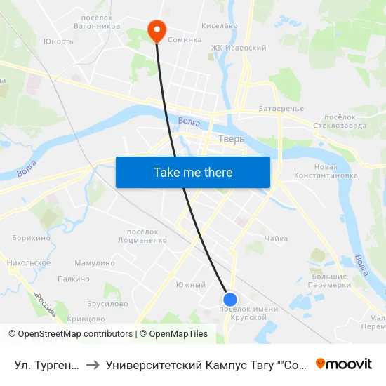 Ул. Тургенева to Университетский Кампус Твгу ""Соминка"" map