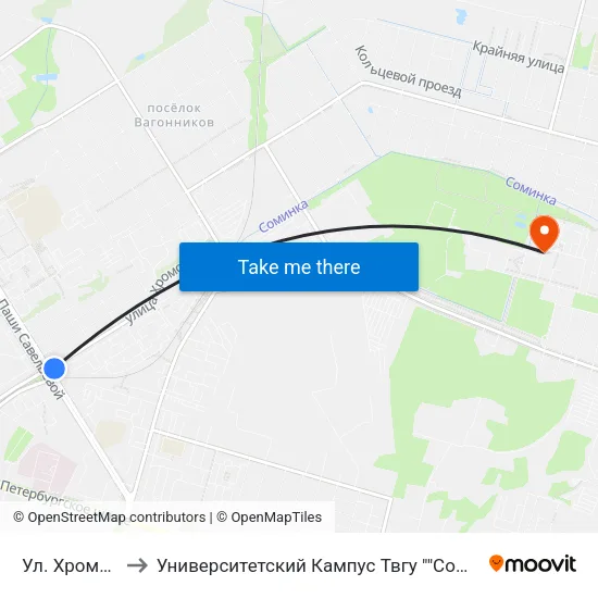 Ул. Хромова to Университетский Кампус Твгу ""Соминка"" map
