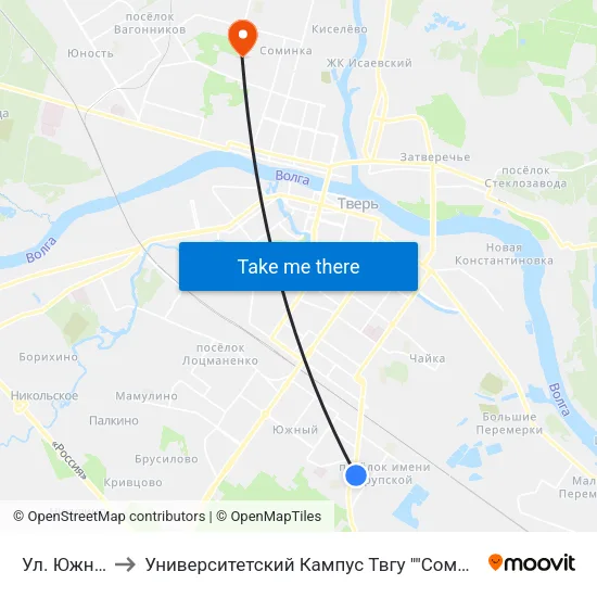 Ул. Южная to Университетский Кампус Твгу ""Соминка"" map