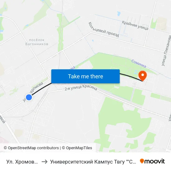 Ул. Хромова, 25 to Университетский Кампус Твгу ""Соминка"" map