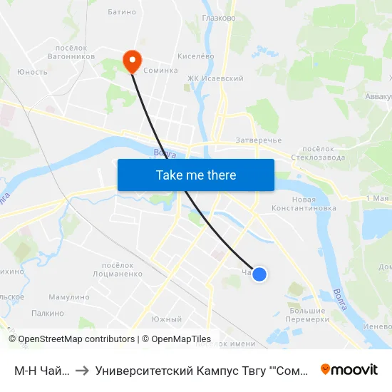 М-Н Чайка to Университетский Кампус Твгу ""Соминка"" map