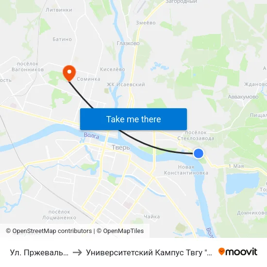 Ул. Пржевальского to Университетский Кампус Твгу ""Соминка"" map