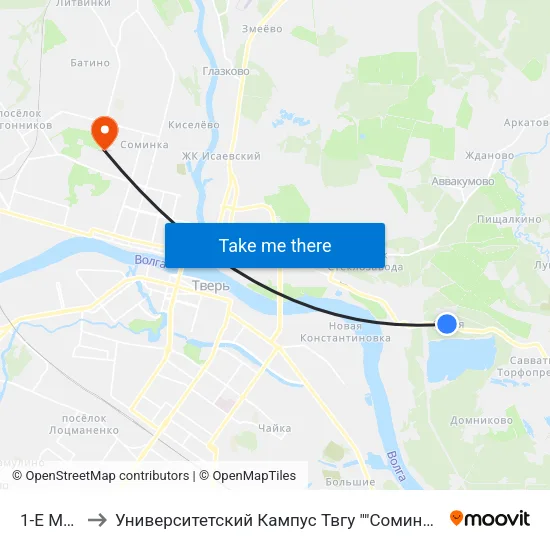 1-Е Мая to Университетский Кампус Твгу ""Соминка"" map