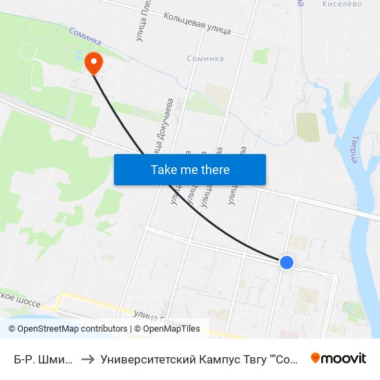Б-Р. Шмидта to Университетский Кампус Твгу ""Соминка"" map