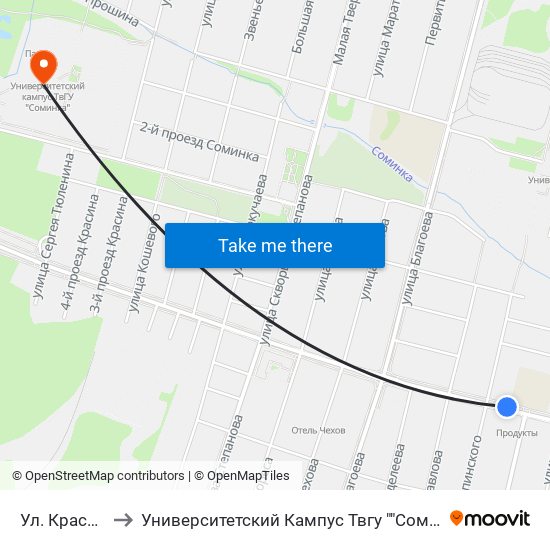 Ул. Красина to Университетский Кампус Твгу ""Соминка"" map