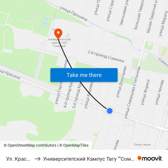 Ул. Красина to Университетский Кампус Твгу ""Соминка"" map