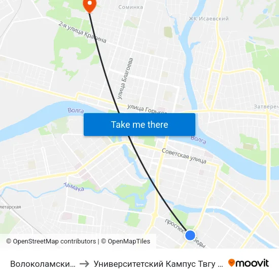 Волоколамский Пр-Т to Университетский Кампус Твгу ""Соминка"" map