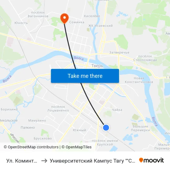 Ул. Коминтерна to Университетский Кампус Твгу ""Соминка"" map