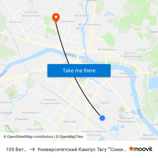 109 Ветка to Университетский Кампус Твгу ""Соминка"" map