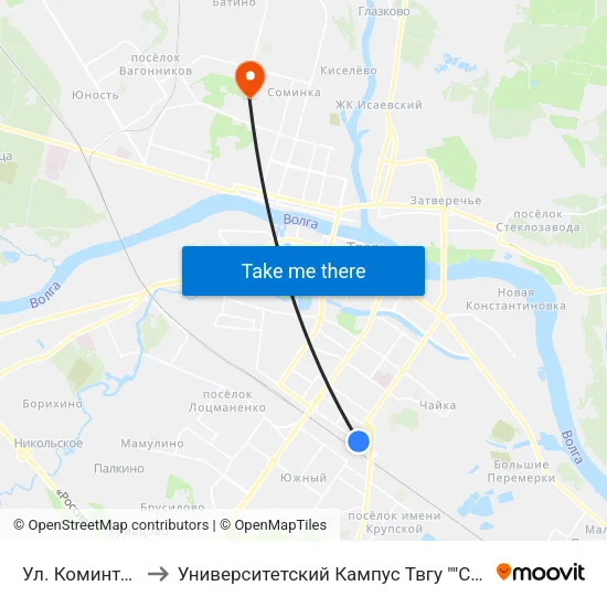 Ул. Коминтерна to Университетский Кампус Твгу ""Соминка"" map