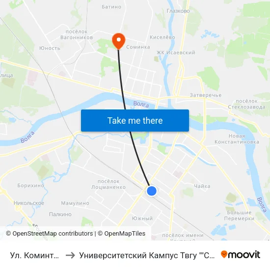 Ул. Коминтерна to Университетский Кампус Твгу ""Соминка"" map