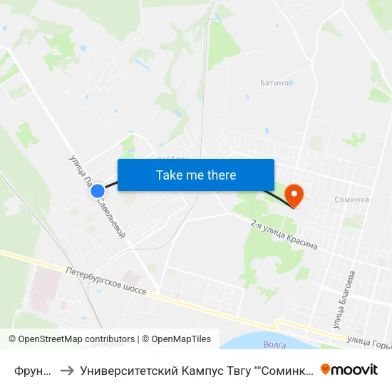 Фрунзе to Университетский Кампус Твгу ""Соминка"" map