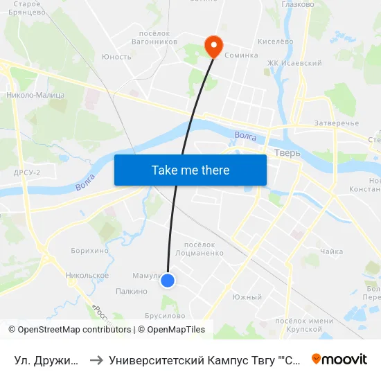 Ул. Дружинная to Университетский Кампус Твгу ""Соминка"" map
