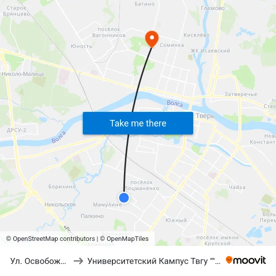 Ул. Освобождения to Университетский Кампус Твгу ""Соминка"" map