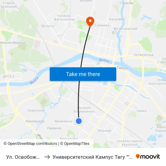 Ул. Освобождения to Университетский Кампус Твгу ""Соминка"" map